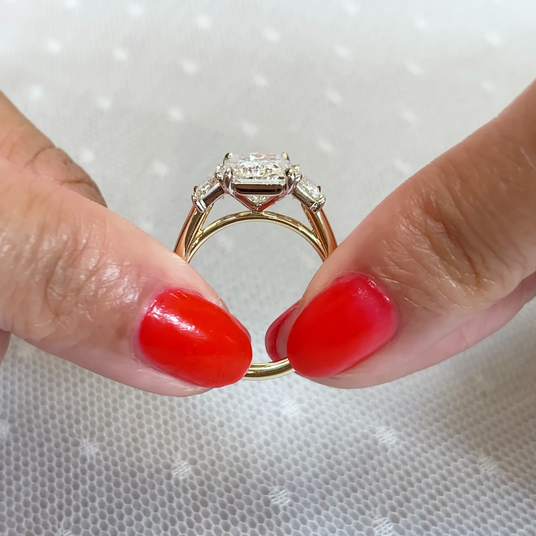 5.00tcw Radiant Lab Diamond Three-Stone Ring | IGI | Sustainable Luxury | Yellow Gold