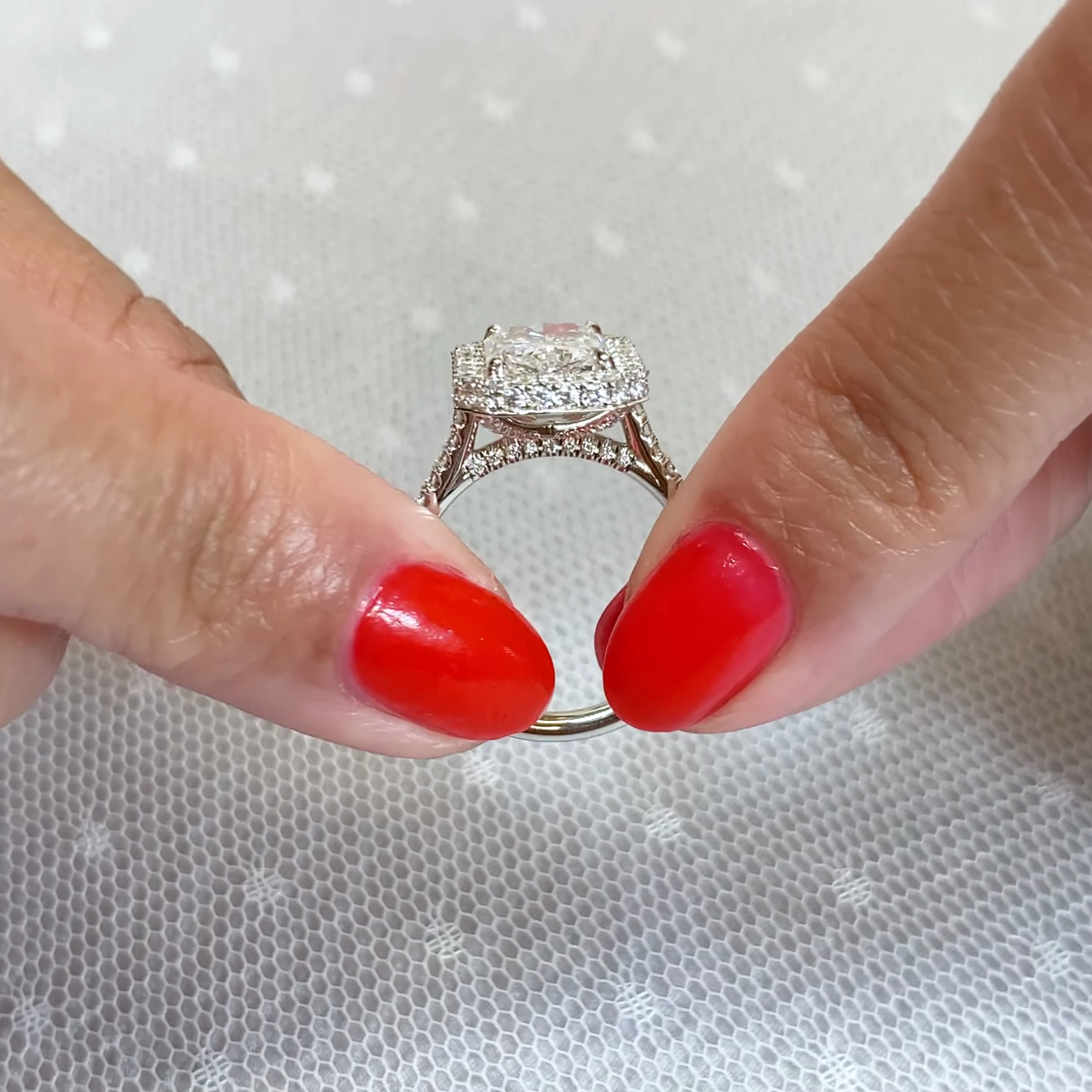 Radiant 3.80tcw Lab Grown Diamond Double Edge Halo Engagement Ring, D-E-F Color, VVS-VS Clarity - IGI Certified