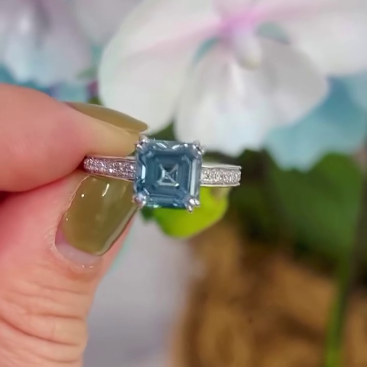 Fancy Blue Asscher 2.90tcw Lab Grown Diamond Engagement Ring | IGI Certified