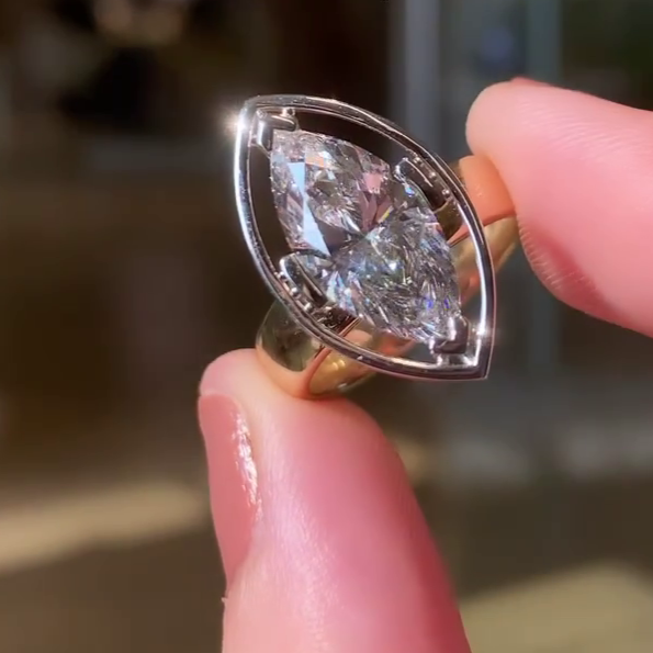 4.50ct Marquise Lab Diamond Engagement Ring | Two-Tone Hidden Halo | IGI Certified | Custom Gold