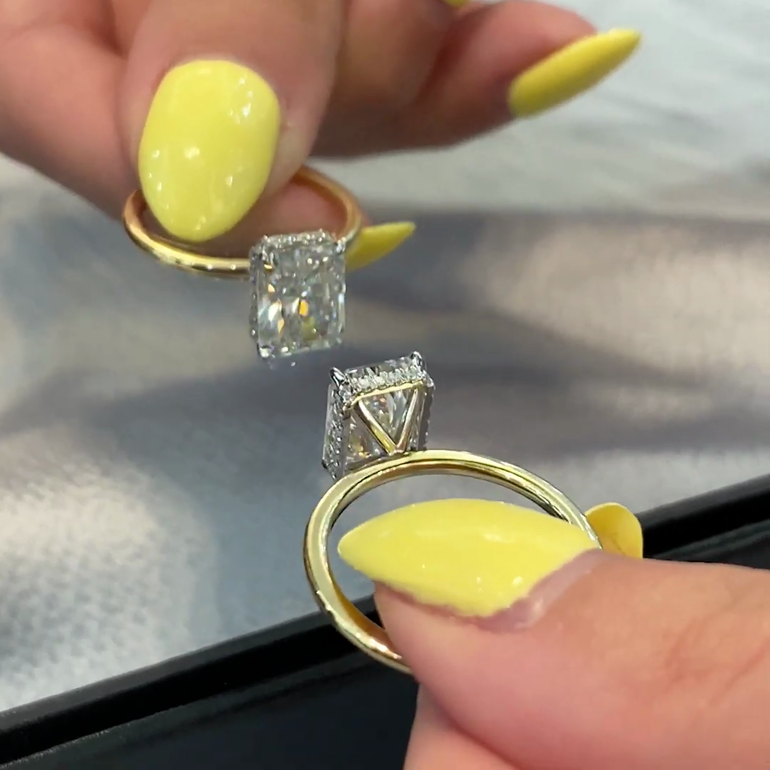 3.10tcw Radiant Lab Grown Diamond Engagement Ring | Hidden Halo | IGI Certified | Gold