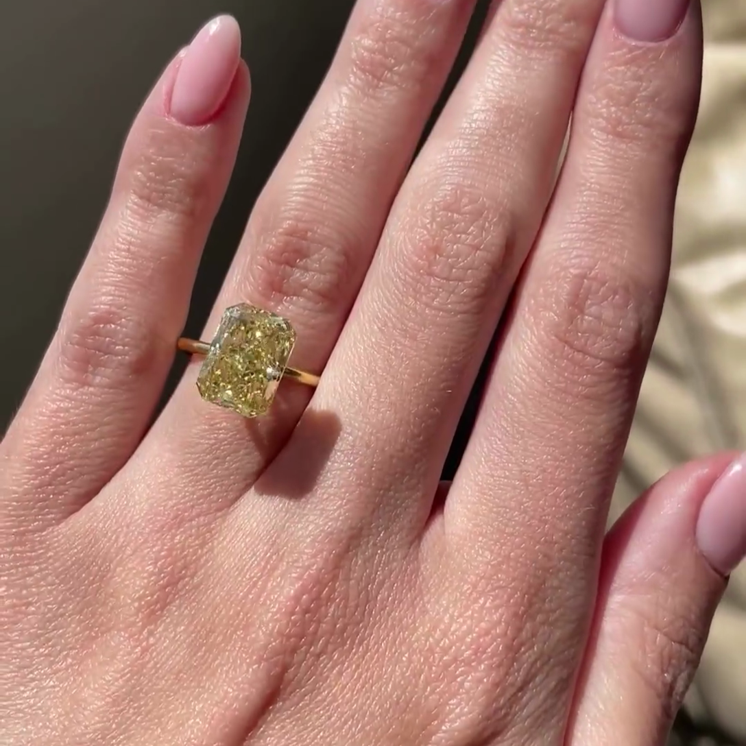 Radiant Cut 5.00ct Fancy Yellow Lab Grown Diamond Solitaire Ring | IGI Certified
