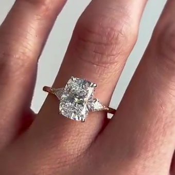 Elongated Cushion 3.60tcw Lab Grown Diamond Engagement Ring with Kite Side Stones | IGI Certified