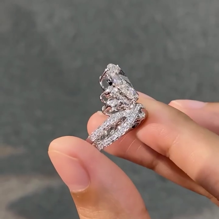 5.00tcw Pear Lab Diamond Side Stone Engagement Ring | IGI Certified | D-E-F Color VVS–VS Clarity