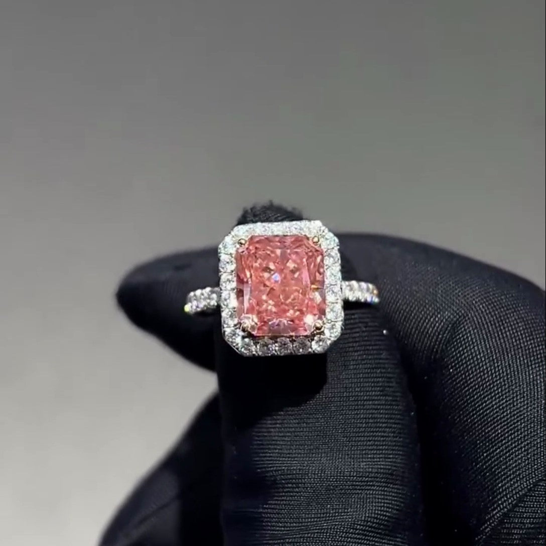 Radiant Fancy Pink 4.80tcw Lab Diamond Halo Basket Ring | IGI VS Clarity