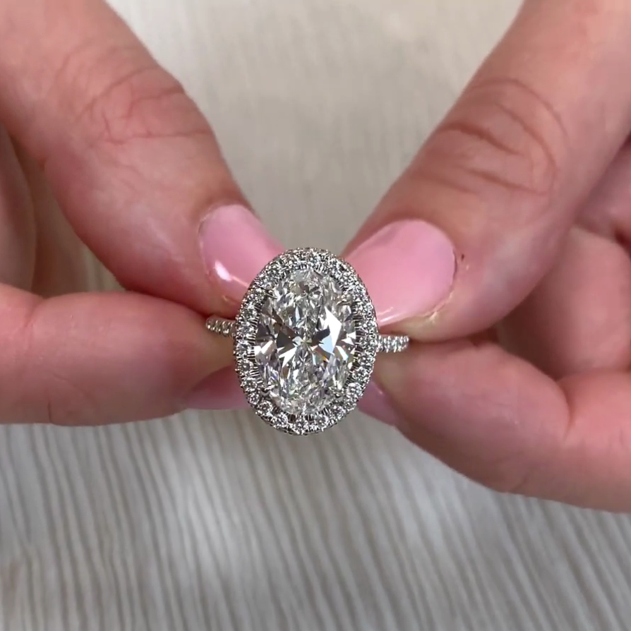 Oval 4.30tcw Lab-Grown Diamond Double Edge Halo Ring | IGI Certified | DEF VVS–VS