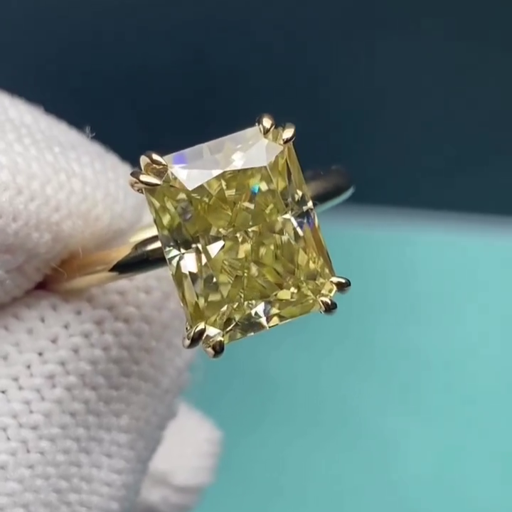 Radiant 4.00ct Fancy Yellow Lab Grown Diamond Solitaire Engagement Ring | IGI Certified