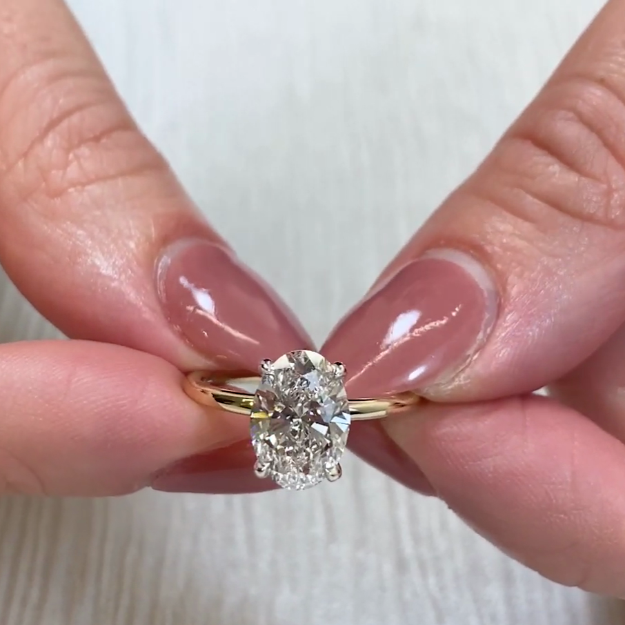 2.10tcw Oval Lab Grown Diamond Ring | Two-Tone Solitaire | IGI Certified | White & Yellow Gold