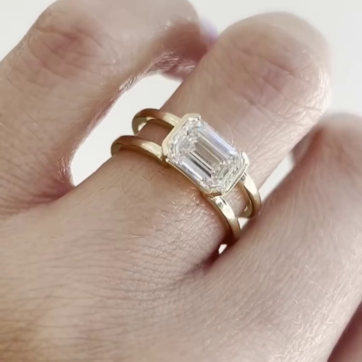 Emerald 3.00ct Lab Grown Diamond Engagement Ring | East-West Half Bezel Split Shank | IGI Certified