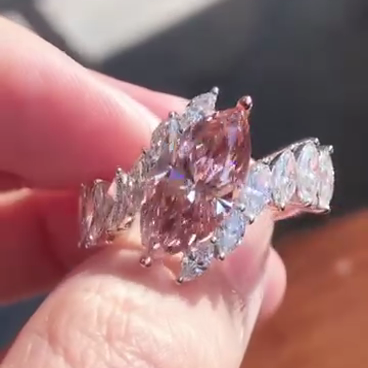 Fancy Pink Marquise 2.00tcw Lab Diamond Ring | Double Row Side Stones | IGI Certified