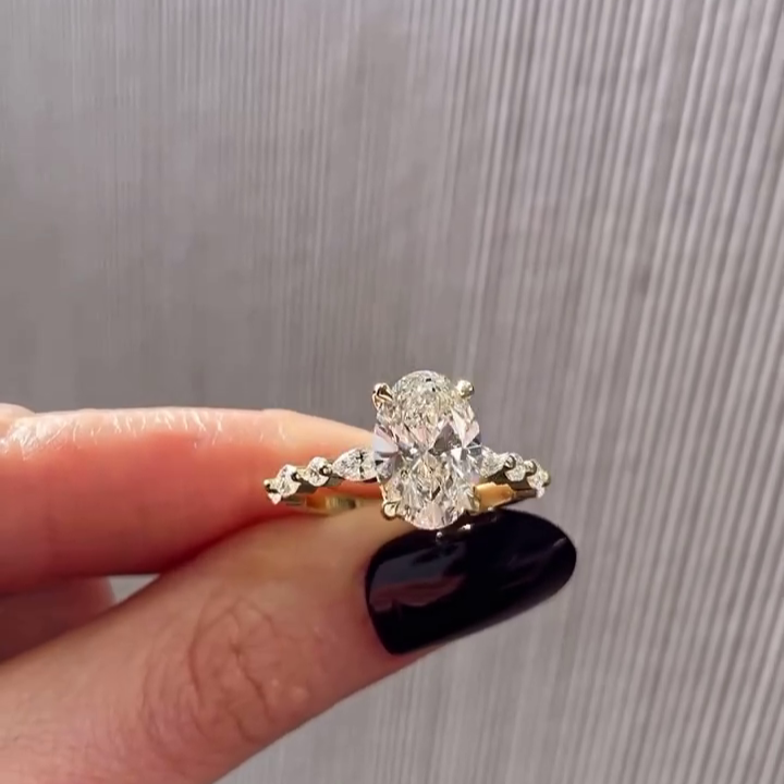 Oval 5.00tcw Lab Grown Diamond Engagement Ring | 4ct Center + 1ct Side | IGI Certified | Yellow Gold