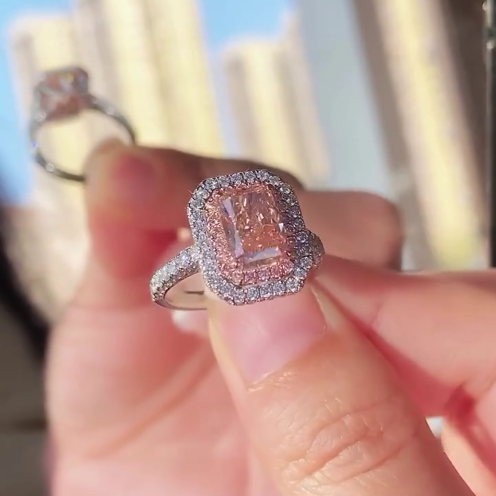 Fancy Pink Lab Diamond Ring 6.00tcw | 5ct Radiant Halo Engagement Ring | IGI Certified