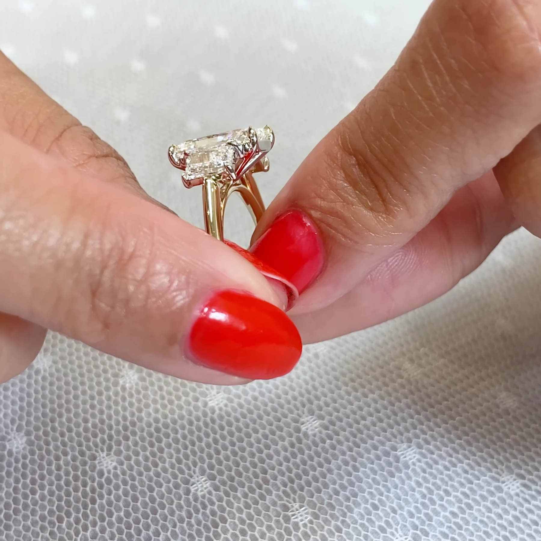 5.00tcw Radiant Lab Diamond Three-Stone Ring | IGI | Sustainable Luxury | Yellow Gold