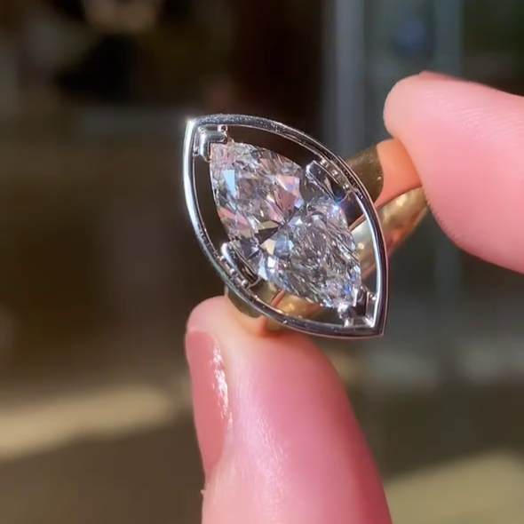 4.50ct Marquise Lab Diamond Engagement Ring | Two-Tone Hidden Halo | IGI Certified | Custom Gold