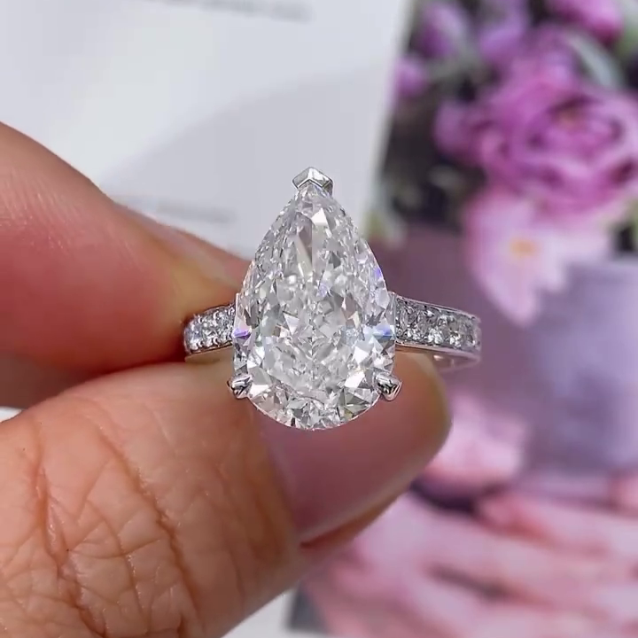 Pear 7.00tcw Lab Diamond Cathedral Channel Set Ring | IGI Certified | White Gold