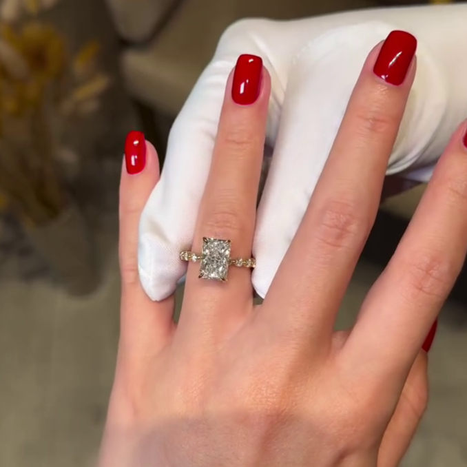 Radiant 3.80tcw Lab Grown Diamond Engagement Ring | 3.00ct Center + 0.80ct Side Stones | IGI Certified