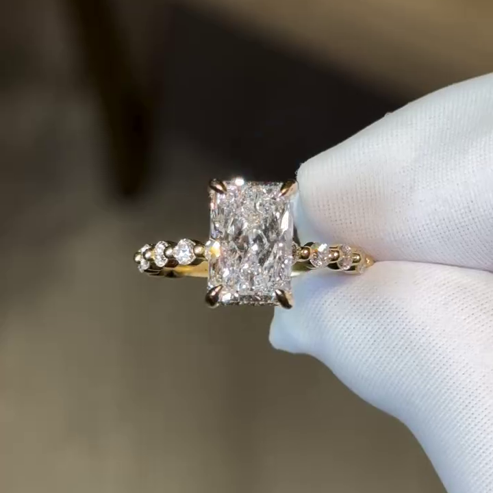 Radiant 3.80tcw Lab Grown Diamond Engagement Ring | 3.00ct Center + 0.80ct Side Stones | IGI Certified