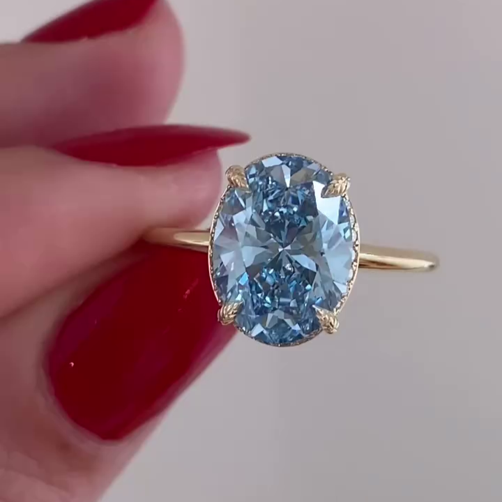 Oval Fancy Blue 3.30tcw Lab Diamond Hidden Halo Ring | IGI Certified | D-E-F | VVS–VS