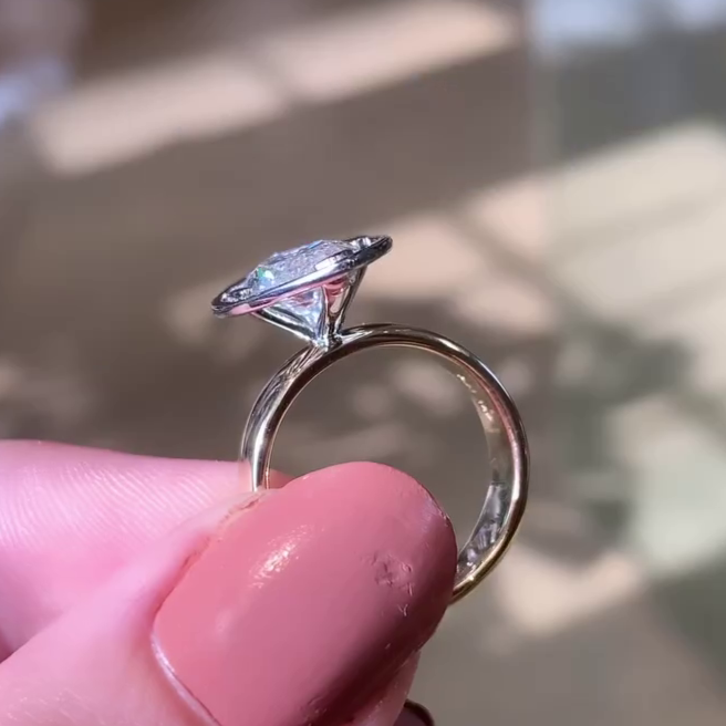 4.50ct Marquise Lab Diamond Engagement Ring | Two-Tone Hidden Halo | IGI Certified | Custom Gold