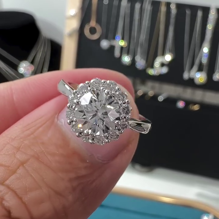 1.15tcw Round Lab Grown Diamond Engagement Ring | Halo Cathedral Style | IGI Certified | White Gold