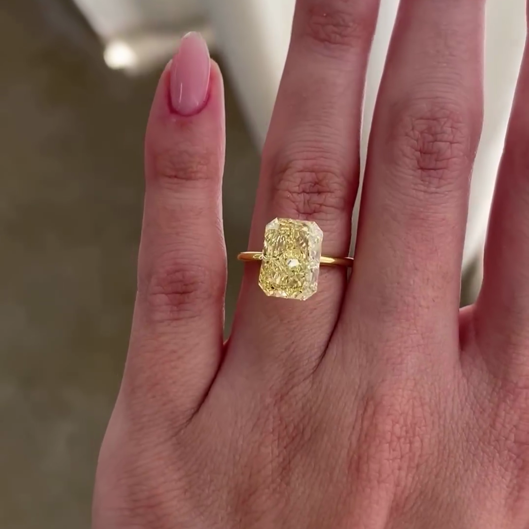 Radiant Cut 5.00ct Fancy Yellow Lab Grown Diamond Solitaire Ring | IGI Certified