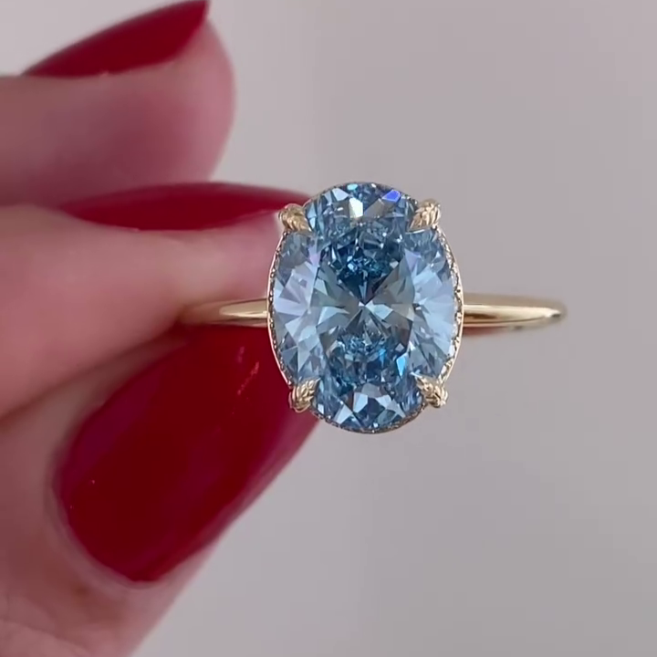 Oval Fancy Blue 3.30tcw Lab Diamond Hidden Halo Ring | IGI Certified | D-E-F | VVS–VS