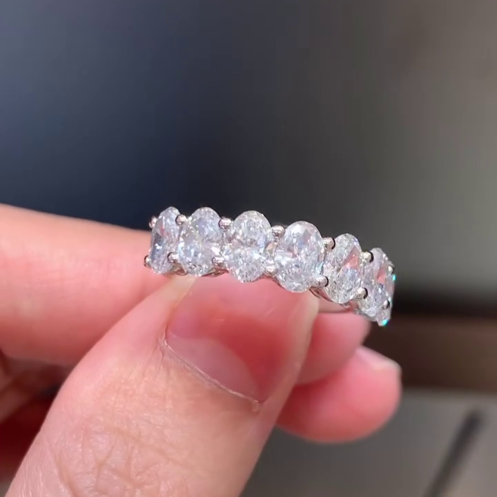2.10tcw Oval Lab Diamond 7-Stone Wedding Band | IGI Certified DEF VVS-VS | White Gold