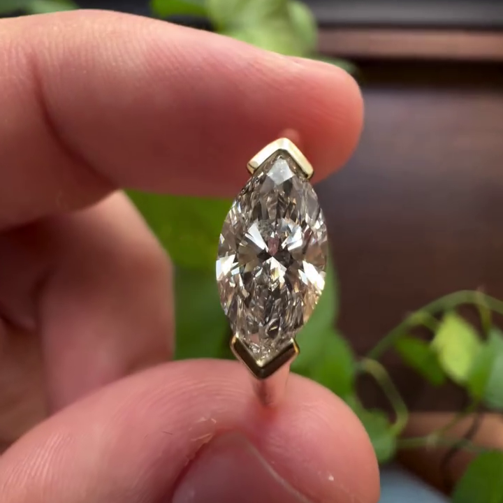 1.00ct Marquise Lab Grown Diamond Cathedral Half Bezel Engagement Ring | IGI Certified | VVS–VS Clarity