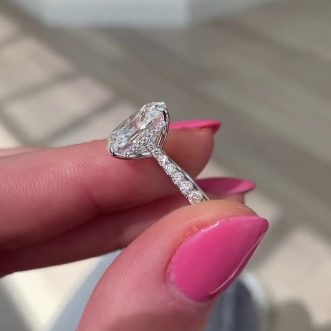 4.40ct Cushion Cut Diamond Engagement Ring | 4.00ct Lab-Grown Center + 0.40ct Side Stones | White Gold, Rose Gold, Platinum | IGI Certified