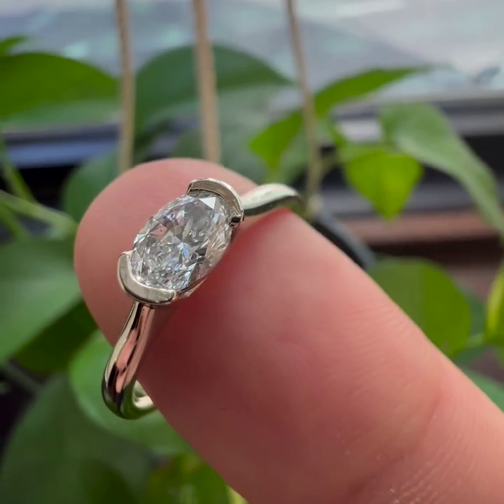 0.50tcw Oval Lab Grown Diamond Half Bezel Engagement Ring | IGI Certified | D-E-F Color | VVS–VS Clarity