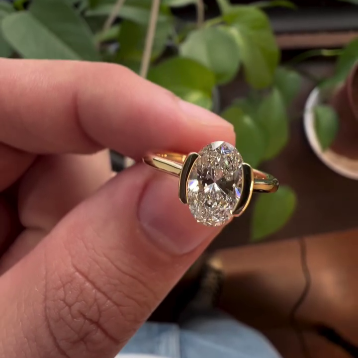 1.50ct Oval Lab Grown Diamond Bezel Engagement Ring | IGI Certified | D-E-F Color | VVS–VS Clarity | Yellow Gold