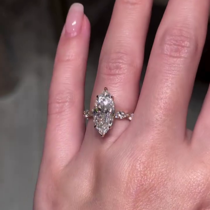 4.00tcw Marquise Lab Diamond Engagement Ring | Hidden Halo Pave | IGI Certified | Custom Gold
