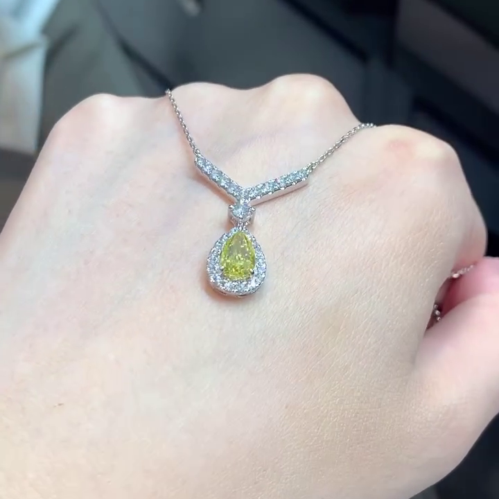 Pear 2.20tcw Fancy Yellow Lab Diamond Halo Pendant | IGI Certified | VS Clarity | Custom Gold