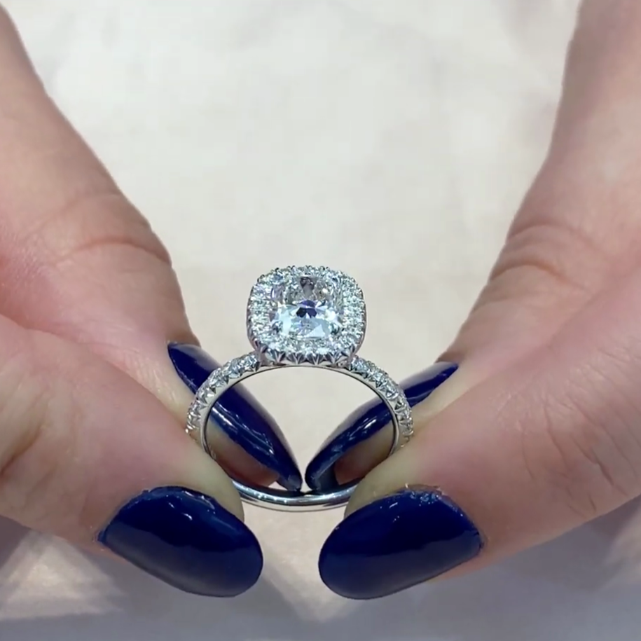 Elegant 1.90tcw Cushion Lab Diamond Halo Engagement Ring | IGI Certified | White Gold