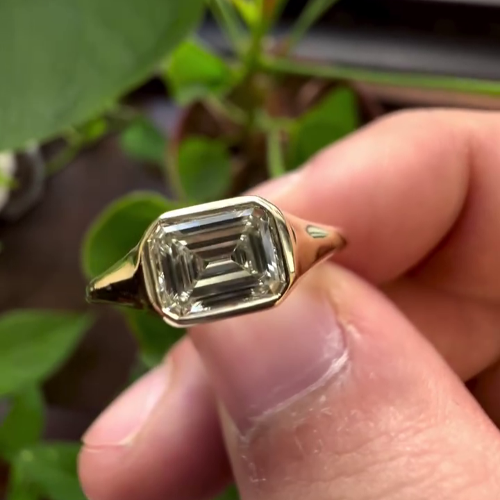 1.00ct Emerald Lab Grown Diamond Bezel Engagement Ring | IGI Certified | Yellow Gold