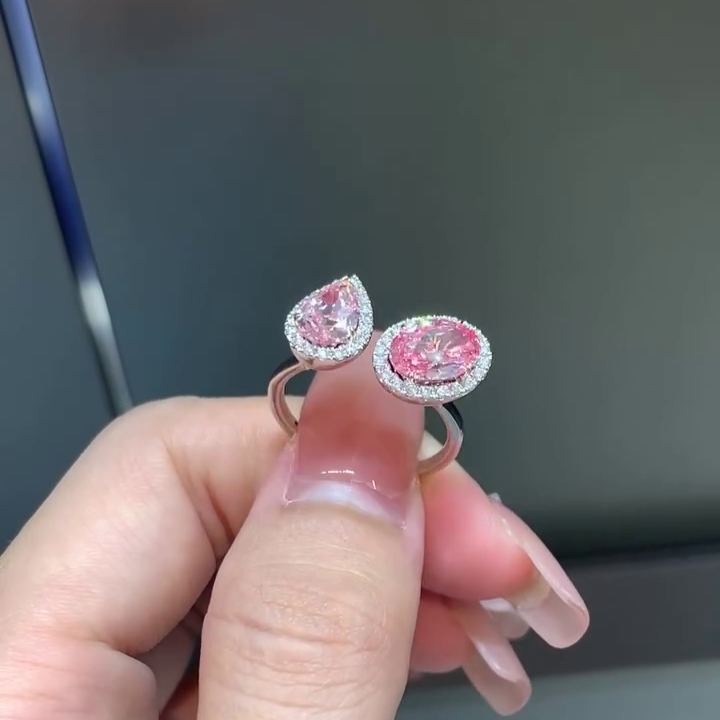 Pear & Oval 3.40tcw Fancy Pink Lab Diamond Ring | Halo Style | IGI Certified | VVS–VS