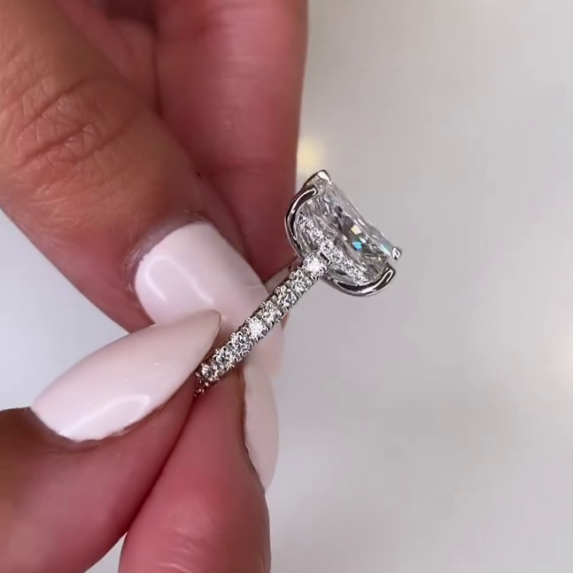 5.50tcw Radiant Lab Diamond Engagement Ring | Modern Hidden Halo Design | IGI Certified