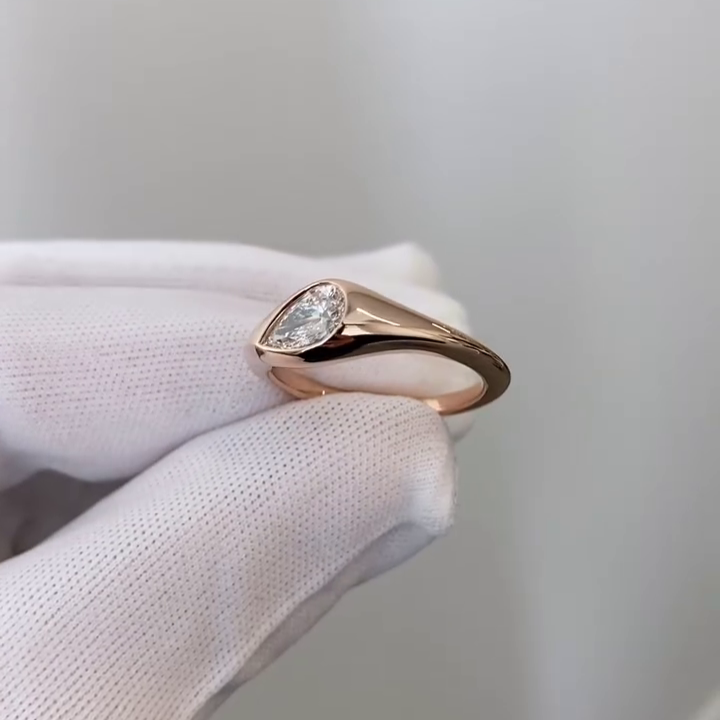Elegant 0.80ct Pear Lab Grown Diamond Ring | Bezel Set | Ethical & Sustainable Jewelry