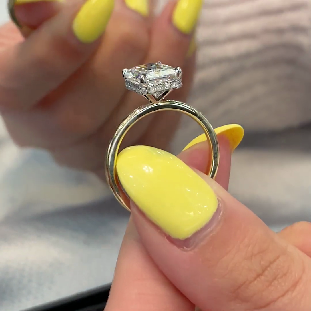 3.10tcw Radiant Lab Grown Diamond Engagement Ring | Hidden Halo | IGI Certified | Gold