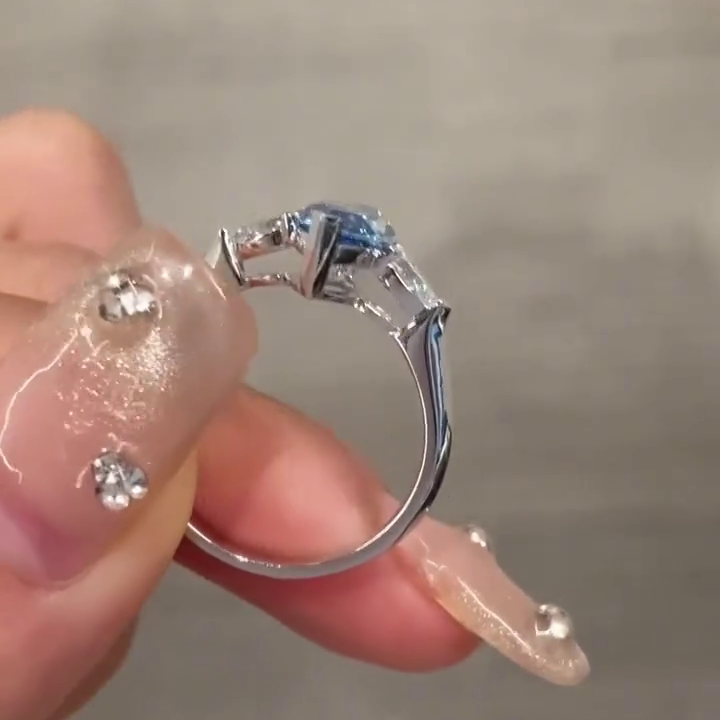 Fancy Blue 1.50tcw Marquise Lab Grown Diamond Three Stone Engagement Ring | IGI Certified | White Gold