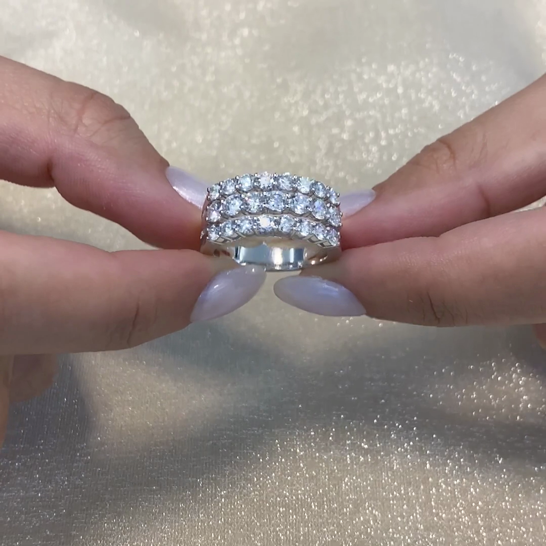 2.40tcw Round Lab-Grown Diamond Engagement Band | Three-Row Halfway | DEF VVS–VS