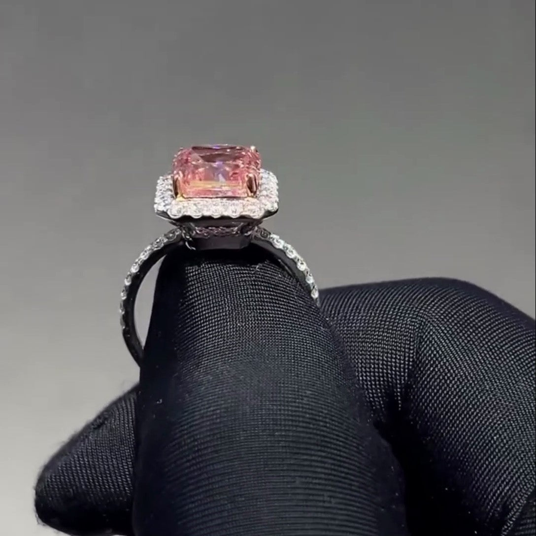 Radiant Fancy Pink 4.80tcw Lab Diamond Halo Basket Ring | IGI VS Clarity