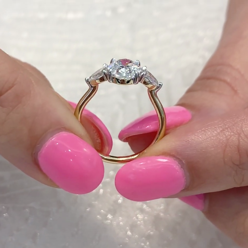 Oval 1.90tcw Lab Diamond Ring | 1.50ct Center + Pear Sides | IGI Certified | D-E-F VVS–VS