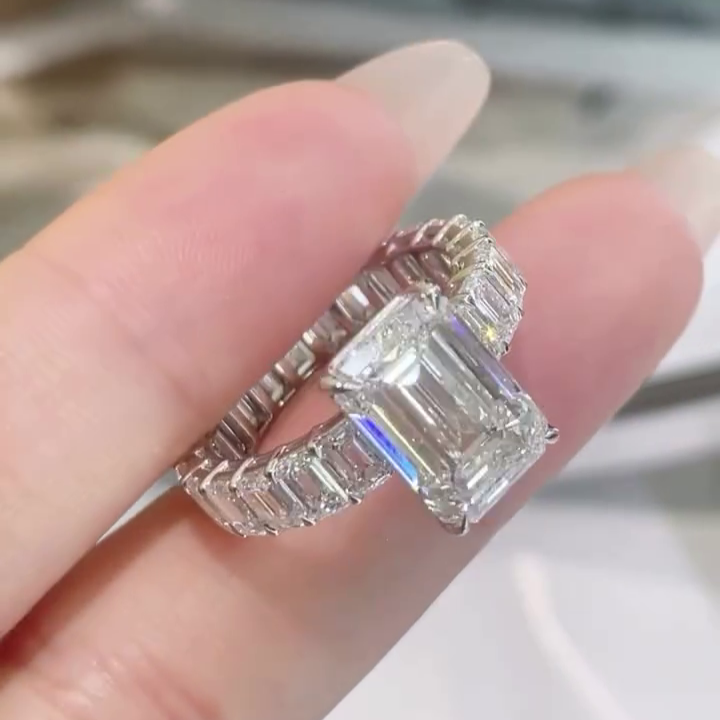 Emerald 8.00tcw Lab Grown Diamond Engagement Ring | 5.00ct Center + 3.00ct Side Stones | IGI Certified