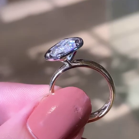 4.50ct Marquise Lab Diamond Engagement Ring | Two-Tone Hidden Halo | IGI Certified | Custom Gold