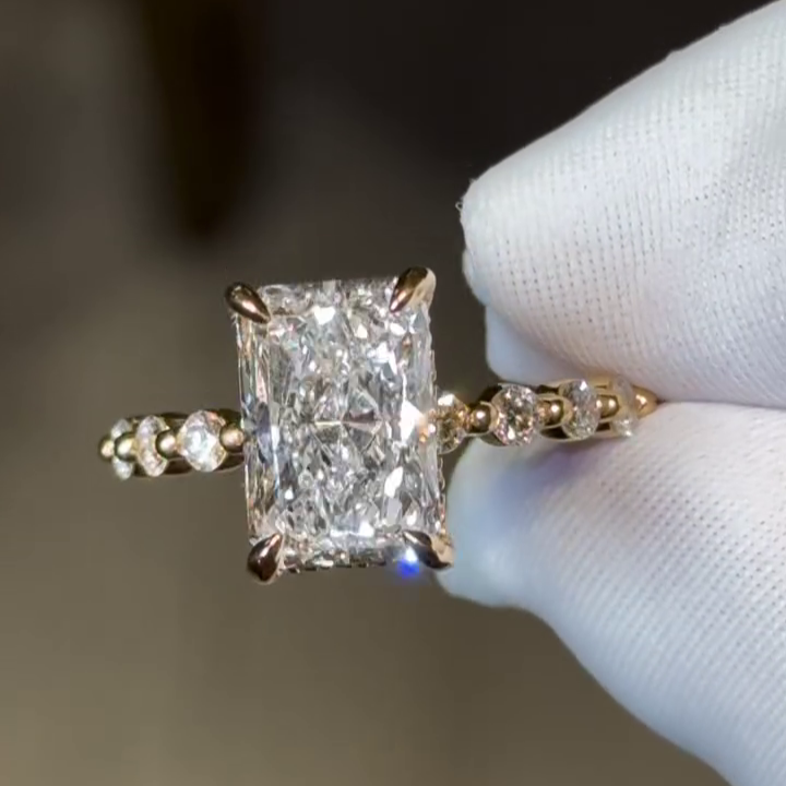 Radiant 3.80tcw Lab Grown Diamond Engagement Ring | 3.00ct Center + 0.80ct Side Stones | IGI Certified