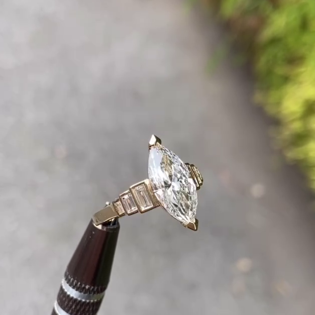 Marquise 4.40tcw Lab Grown Diamond Engagement Ring | 4.00ct Center + 0.40ct Baguette Side Stones | IGI Certified