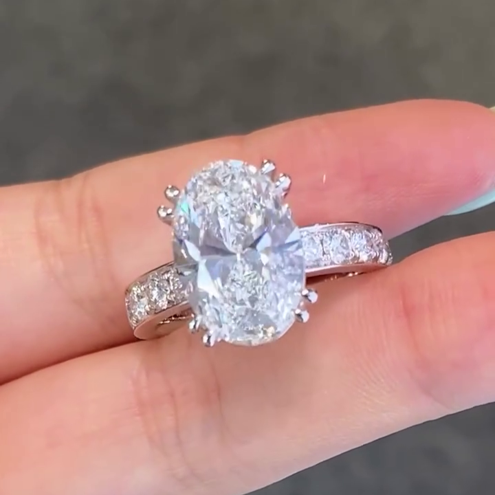 Oval Lab Grown Diamond 7.00tcw Engagement Ring | 5ct Center + 2ct Side | IGI Certified