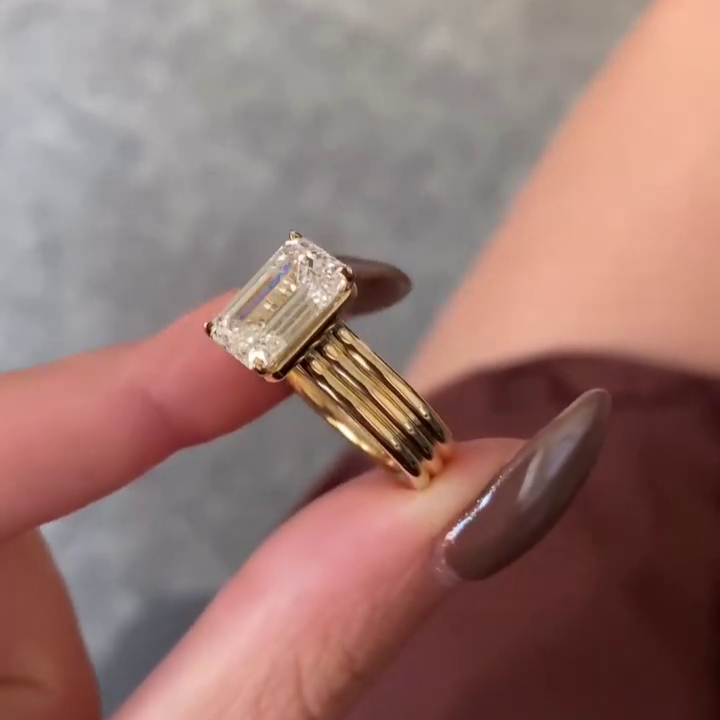 3.50ct Emerald Lab Grown Diamond Engagement Ring | Three-Rounded Band | IGI Certified