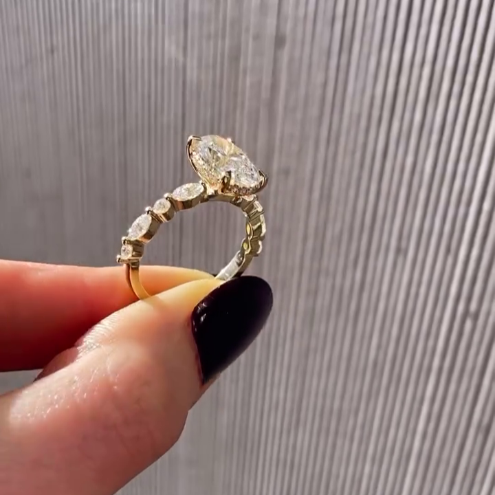 Oval 5.00tcw Lab Grown Diamond Engagement Ring | 4ct Center + 1ct Side | IGI Certified | Yellow Gold